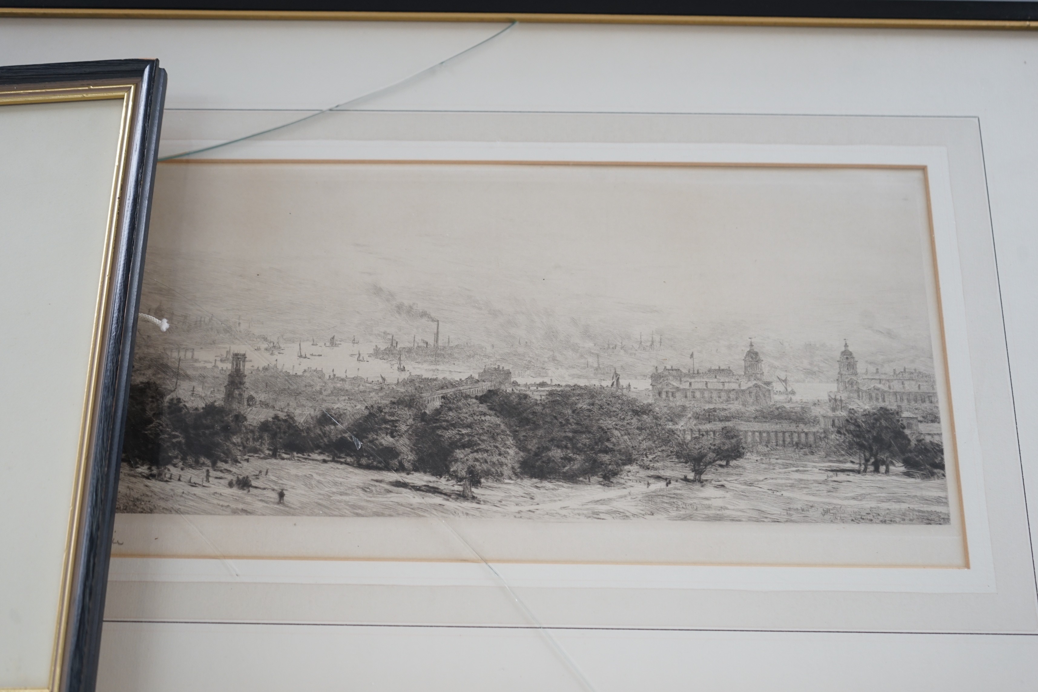 William Lionel Wyllie (1851-1931), two drypoint etchings, View of Greenwich and Bridge from The Thames, signed in pencil, 15 x 37cm and 12 x 32cm